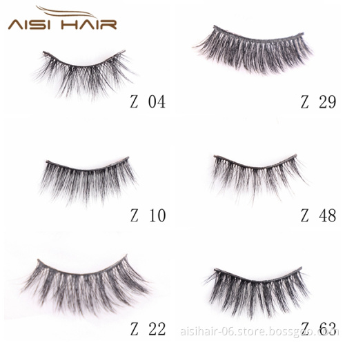 Aisi Hair 64 Styles False Lash Vendors Private Label Natural Long Black Synthetic Handmade Soft Fake Eyelashes
